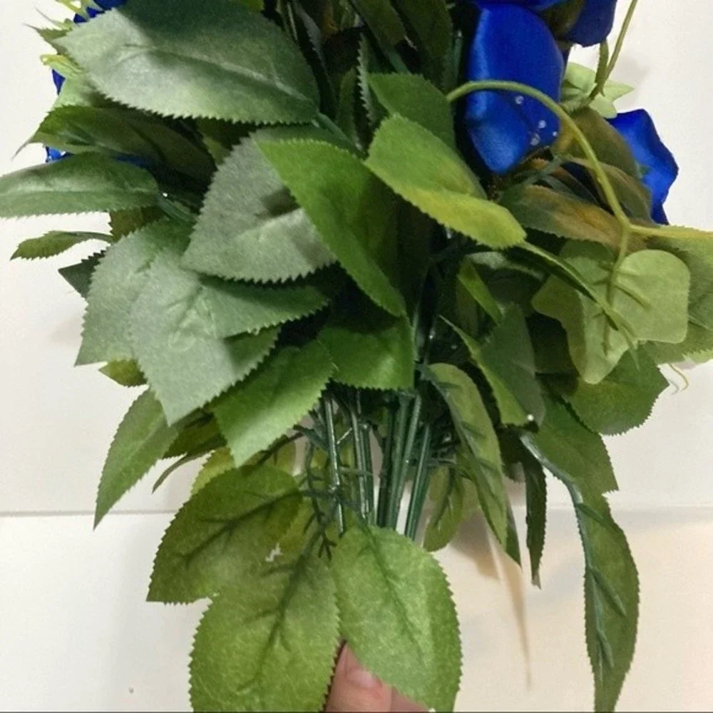 Blue Roses Artificial Flowers Dew Drop Rain Drop 2 Bunches 16